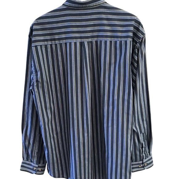 Puritan Striped Button-Down Shirt: Lightweight Blue Green, Mens LT 42/44 - Picture 2 of 10